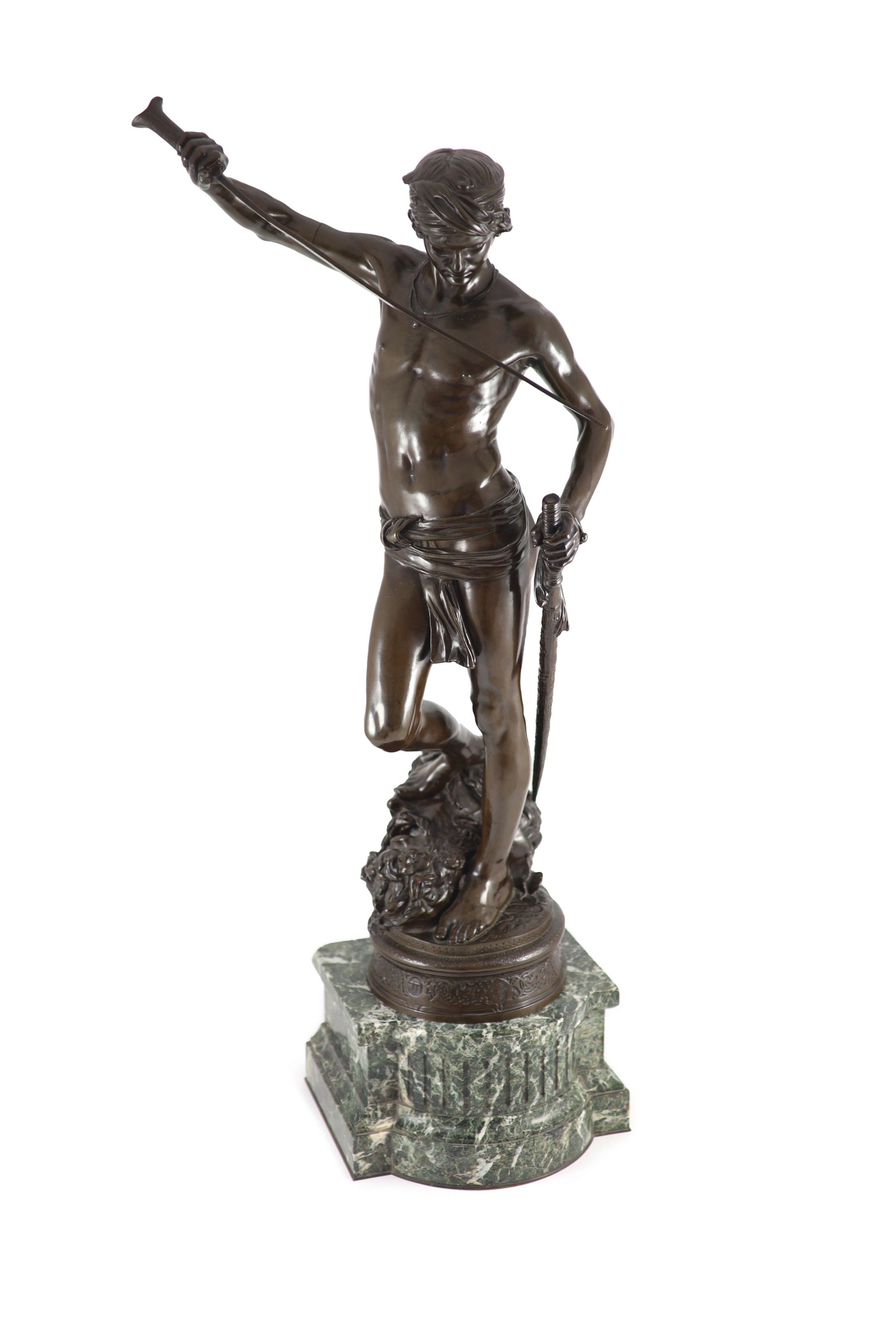 Antonin Mercié (1845-1916). A bronze figure of David standing holding a sword height 86.5cm